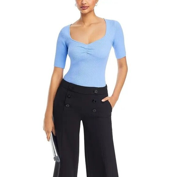 KARL LAGERFELD PARIS Women's Sweetheart-Neck knit Sweater Top Baby Blue Size S - Picture 1 of 10